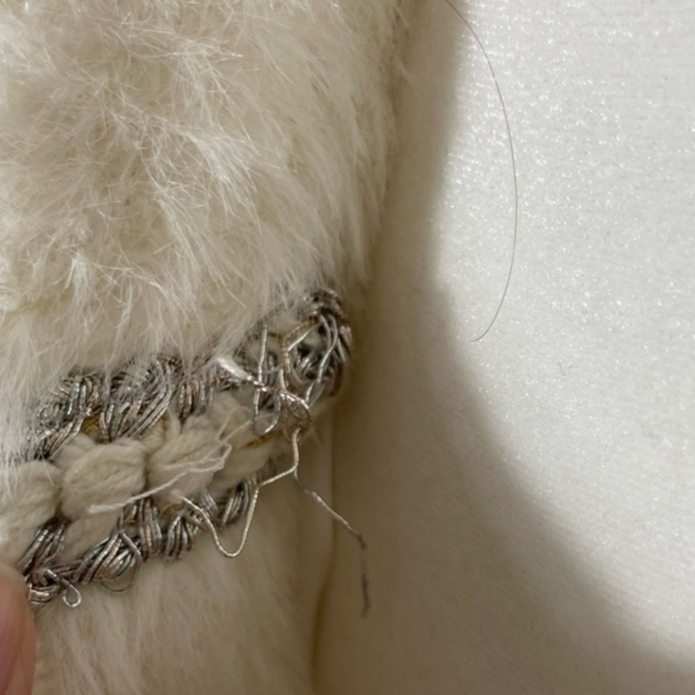 Fuzzy Double Breast White Coat With Metallic Threads & Silver Stamped Buttons - Picture 11 of 14